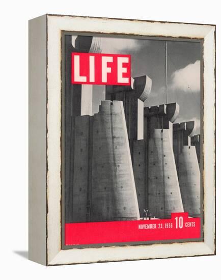 First LIFE Cover with Fort Peck Dam, November 23, 1936-Margaret Bourke-White-Framed Premier Image Canvas