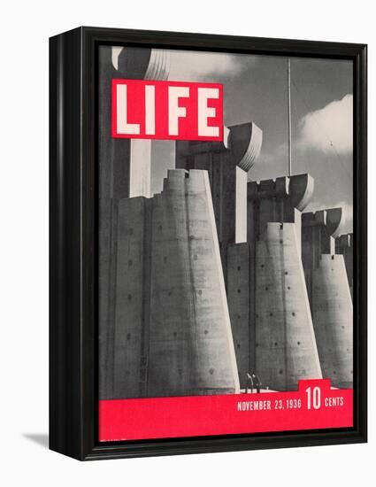 First LIFE Cover with Fort Peck Dam, November 23, 1936-Margaret Bourke-White-Framed Premier Image Canvas