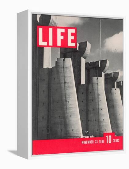 First LIFE Cover with Fort Peck Dam, November 23, 1936-Margaret Bourke-White-Framed Premier Image Canvas