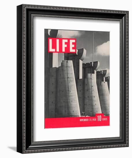 First LIFE Cover with Fort Peck Dam, November 23, 1936-Margaret Bourke-White-Framed Photographic Print