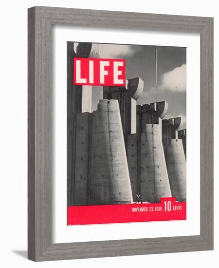 First LIFE Cover with Fort Peck Dam, November 23, 1936-Margaret Bourke-White-Framed Photographic Print