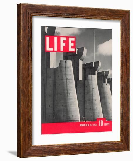 First LIFE Cover with Fort Peck Dam, November 23, 1936-Margaret Bourke-White-Framed Photographic Print