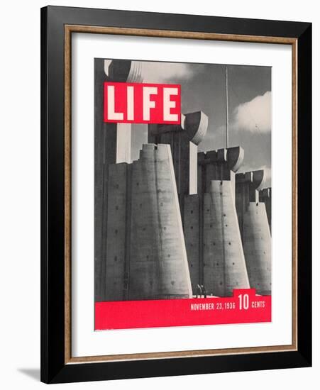 First LIFE Cover with Fort Peck Dam, November 23, 1936-Margaret Bourke-White-Framed Photographic Print