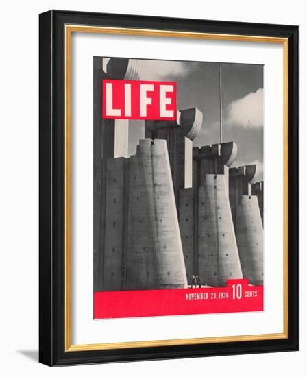 First LIFE Cover with Fort Peck Dam, November 23, 1936-Margaret Bourke-White-Framed Photographic Print