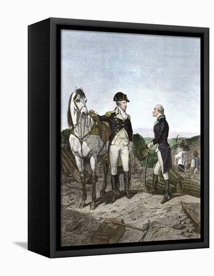 First Meeting of George Washington and Alexander Hamilton, Wearing Continental Army Uniforms-null-Framed Premier Image Canvas