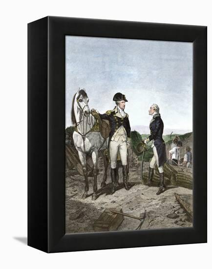 First Meeting of George Washington and Alexander Hamilton, Wearing Continental Army Uniforms-null-Framed Premier Image Canvas