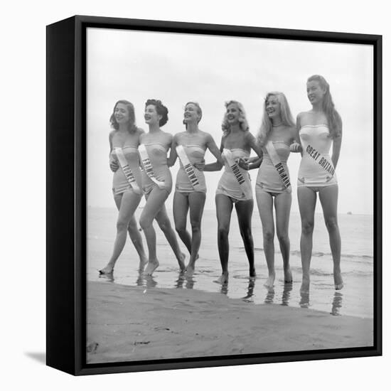 First Miss Universe Contest Contestants Wearing Bathing Suits, Long Beach, CA, 1952-George Silk-Framed Premier Image Canvas