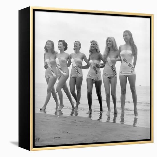 First Miss Universe Contest Contestants Wearing Bathing Suits, Long Beach, CA, 1952-George Silk-Framed Premier Image Canvas