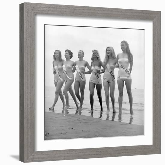 First Miss Universe Contest Contestants Wearing Bathing Suits, Long Beach, CA, 1952-George Silk-Framed Photographic Print