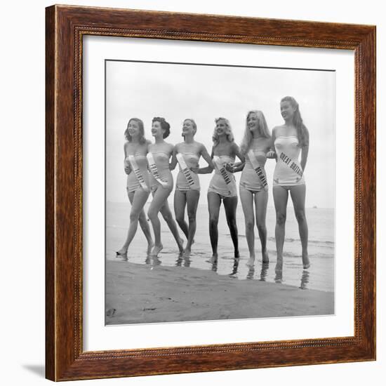 First Miss Universe Contest Contestants Wearing Bathing Suits, Long Beach, CA, 1952-George Silk-Framed Photographic Print