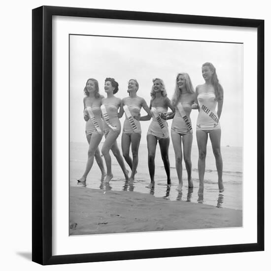 First Miss Universe Contest Contestants Wearing Bathing Suits, Long Beach, CA, 1952-George Silk-Framed Photographic Print