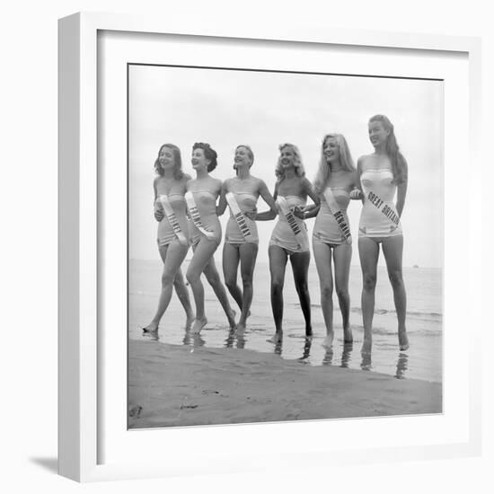 First Miss Universe Contest Contestants Wearing Bathing Suits, Long Beach, CA, 1952-George Silk-Framed Photographic Print