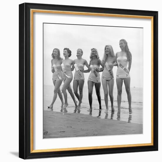 First Miss Universe Contest Contestants Wearing Bathing Suits, Long Beach, CA, 1952-George Silk-Framed Photographic Print