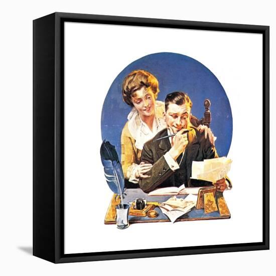 First of the Month (or Family Paying Bills)-Norman Rockwell-Framed Premier Image Canvas