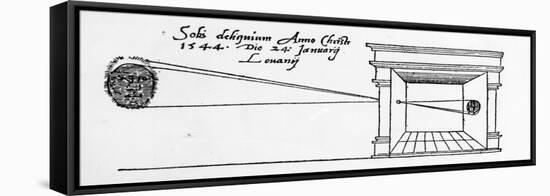 First Published Illustration of a Camera Obscura Observing a Solar Eclipse in January 1544-null-Framed Premier Image Canvas