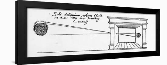 First Published Illustration of a Camera Obscura Observing a Solar Eclipse in January 1544-null-Framed Giclee Print