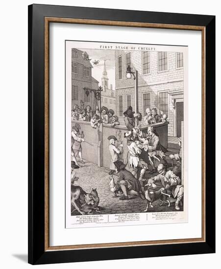 First Stage of Cruelty, Plate I from the Four Stages of Cruelty, 1751-William Hogarth-Framed Premium Giclee Print