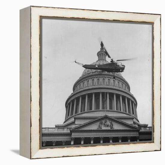 First Successful Us Army Helicopter Designed by Igor Sikorsky Flying Past the Capitol Dome-J^ R^ Eyerman-Framed Premier Image Canvas