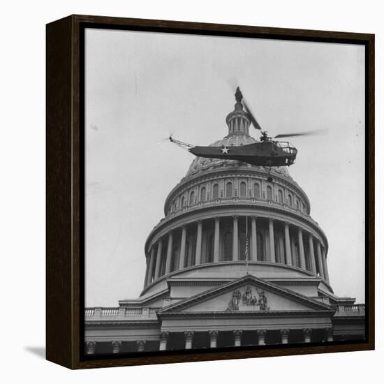First Successful Us Army Helicopter Designed by Igor Sikorsky Flying Past the Capitol Dome-J^ R^ Eyerman-Framed Premier Image Canvas