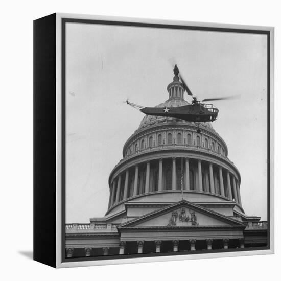 First Successful Us Army Helicopter Designed by Igor Sikorsky Flying Past the Capitol Dome-J^ R^ Eyerman-Framed Premier Image Canvas