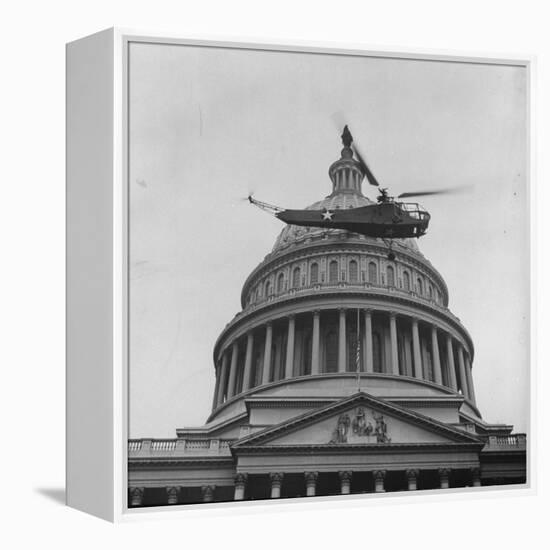 First Successful Us Army Helicopter Designed by Igor Sikorsky Flying Past the Capitol Dome-J^ R^ Eyerman-Framed Premier Image Canvas