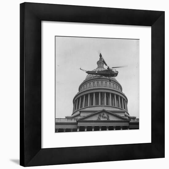First Successful Us Army Helicopter Designed by Igor Sikorsky Flying Past the Capitol Dome-J^ R^ Eyerman-Framed Photographic Print