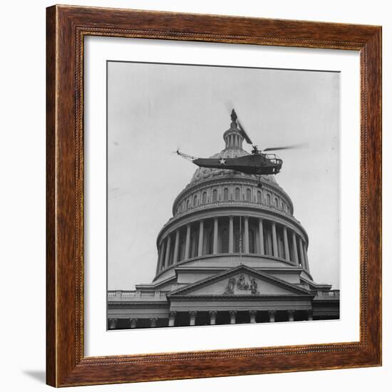 First Successful Us Army Helicopter Designed by Igor Sikorsky Flying Past the Capitol Dome-J^ R^ Eyerman-Framed Photographic Print