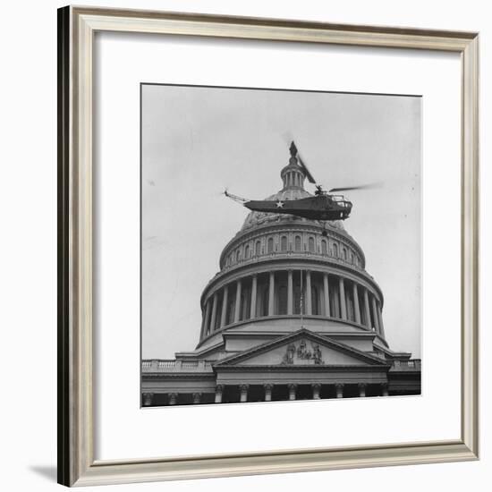 First Successful Us Army Helicopter Designed by Igor Sikorsky Flying Past the Capitol Dome-J^ R^ Eyerman-Framed Photographic Print