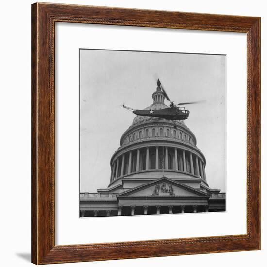 First Successful Us Army Helicopter Designed by Igor Sikorsky Flying Past the Capitol Dome-J^ R^ Eyerman-Framed Photographic Print