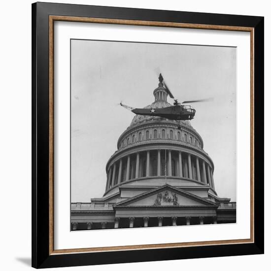 First Successful Us Army Helicopter Designed by Igor Sikorsky Flying Past the Capitol Dome-J^ R^ Eyerman-Framed Photographic Print