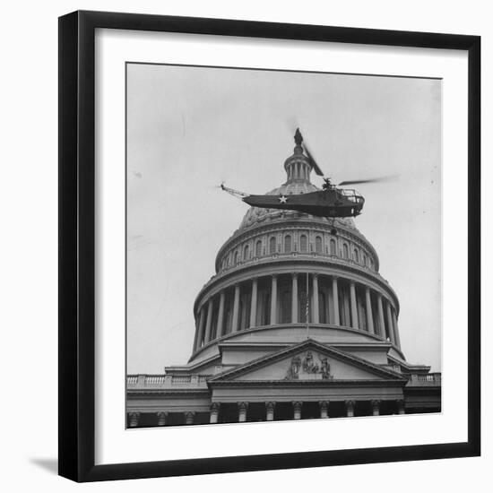 First Successful Us Army Helicopter Designed by Igor Sikorsky Flying Past the Capitol Dome-J^ R^ Eyerman-Framed Photographic Print