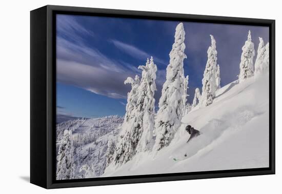 First Tracks on Evans Heaven on Sunny Powder Morning at Whitefish Mountain Resort, Montana-Chuck Haney-Framed Premier Image Canvas