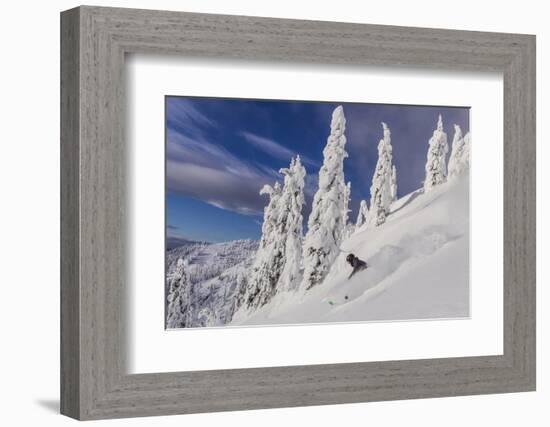 First Tracks on Evans Heaven on Sunny Powder Morning at Whitefish Mountain Resort, Montana-Chuck Haney-Framed Photographic Print