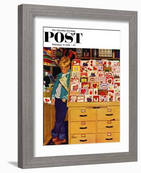 "First Valentine" Saturday Evening Post Cover, February 11, 1956-Richard Sargent-Framed Giclee Print