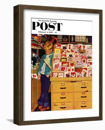 "First Valentine" Saturday Evening Post Cover, February 11, 1956-Richard Sargent-Framed Giclee Print