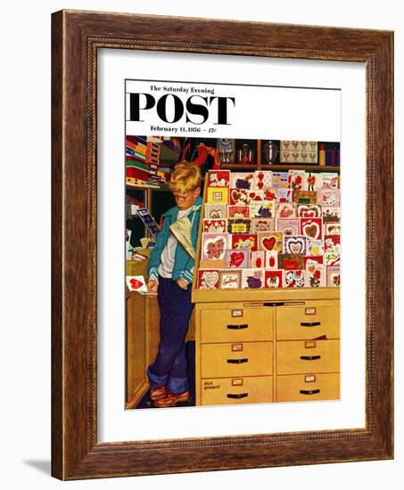 "First Valentine" Saturday Evening Post Cover, February 11, 1956-Richard Sargent-Framed Giclee Print