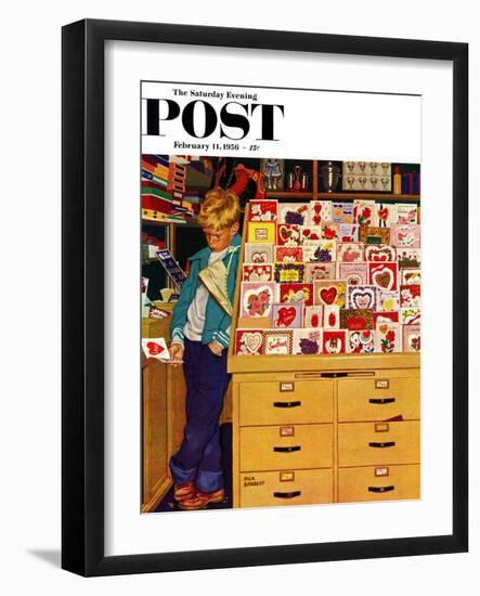 "First Valentine" Saturday Evening Post Cover, February 11, 1956-Richard Sargent-Framed Giclee Print