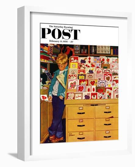 "First Valentine" Saturday Evening Post Cover, February 11, 1956-Richard Sargent-Framed Giclee Print