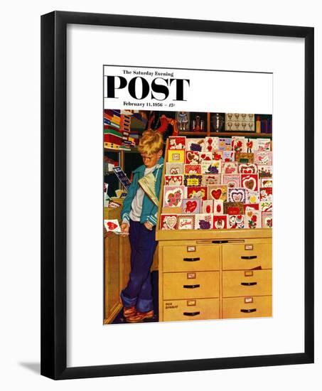 "First Valentine" Saturday Evening Post Cover, February 11, 1956-Richard Sargent-Framed Giclee Print