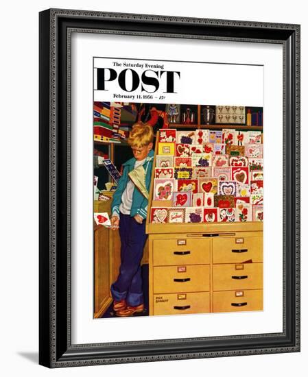 "First Valentine" Saturday Evening Post Cover, February 11, 1956-Richard Sargent-Framed Giclee Print