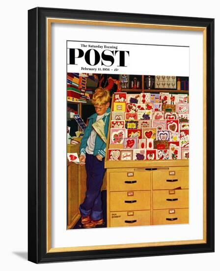 "First Valentine" Saturday Evening Post Cover, February 11, 1956-Richard Sargent-Framed Giclee Print