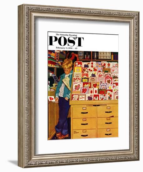 "First Valentine" Saturday Evening Post Cover, February 11, 1956-Richard Sargent-Framed Giclee Print