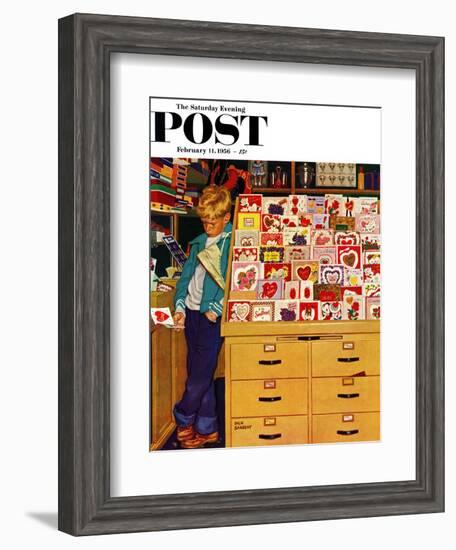 "First Valentine" Saturday Evening Post Cover, February 11, 1956-Richard Sargent-Framed Giclee Print