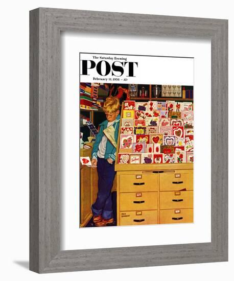 "First Valentine" Saturday Evening Post Cover, February 11, 1956-Richard Sargent-Framed Giclee Print