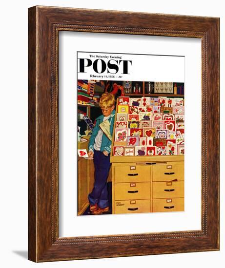 "First Valentine" Saturday Evening Post Cover, February 11, 1956-Richard Sargent-Framed Giclee Print