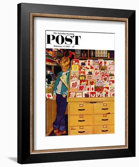 "First Valentine" Saturday Evening Post Cover, February 11, 1956-Richard Sargent-Framed Giclee Print