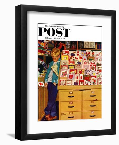 "First Valentine" Saturday Evening Post Cover, February 11, 1956-Richard Sargent-Framed Giclee Print