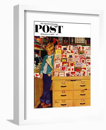 "First Valentine" Saturday Evening Post Cover, February 11, 1956-Richard Sargent-Framed Giclee Print