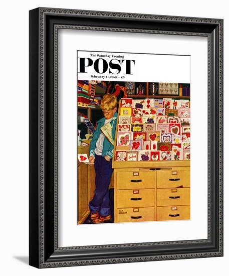 "First Valentine" Saturday Evening Post Cover, February 11, 1956-Richard Sargent-Framed Giclee Print