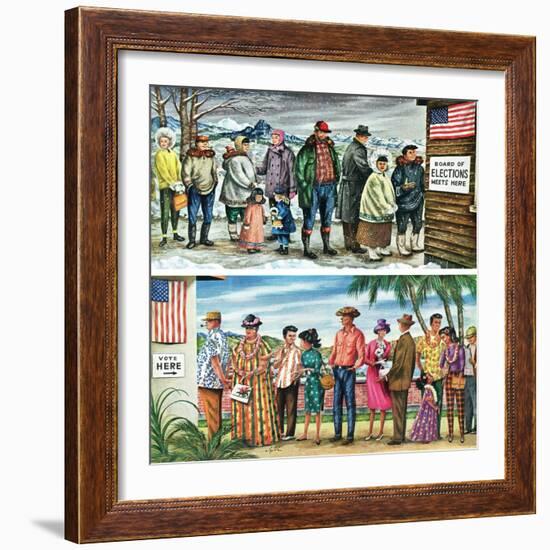 "First Vote in the New States," November 12, 1960-Constantin Alajalov-Framed Giclee Print